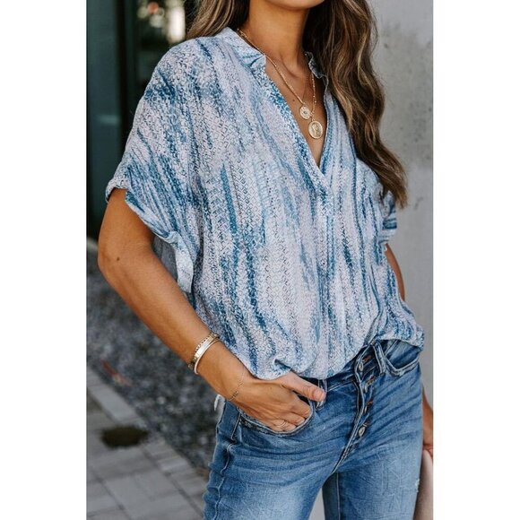 Women’s Summer Chiffon Blouse Casual Short Sleeve V Neck Shirt Loose Tunic Tops - Picture 3 of 7